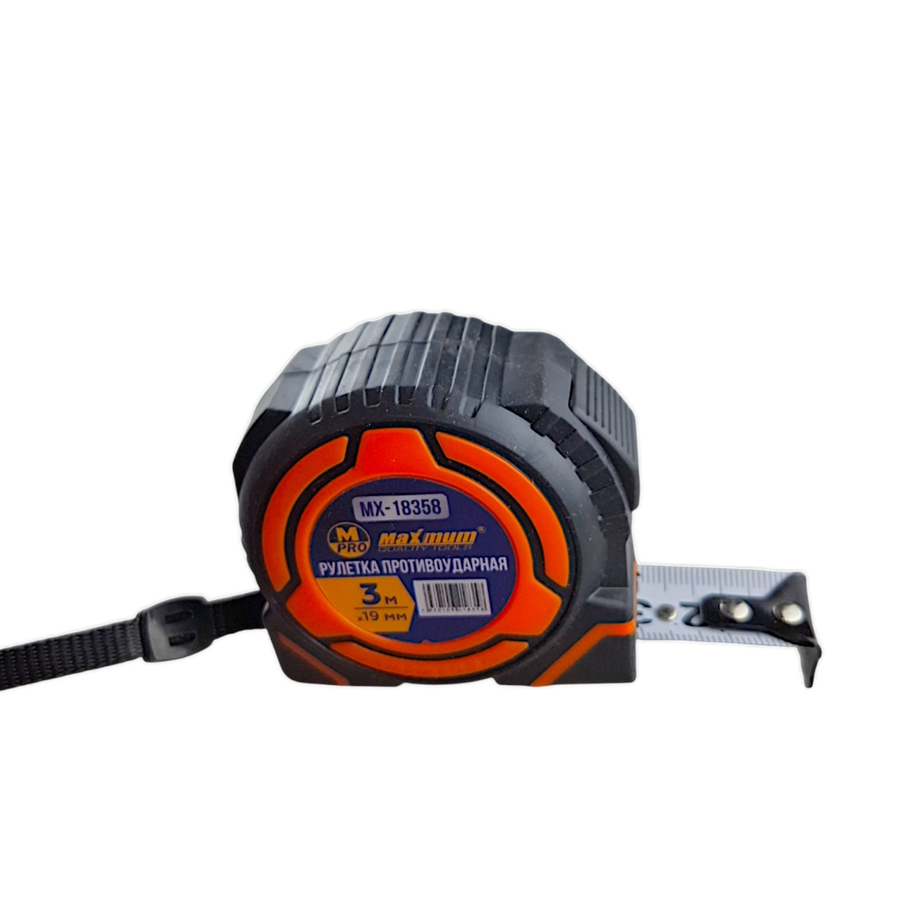 Рулетка противоударная с обрезиненным корпусом 3 м × 19 мм, "MAXIMUM" 18358